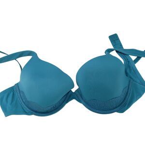Vassarette Underwire Bra with Lace Detail, Blue Teal, 36B